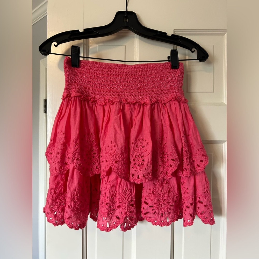 Love The Label pink smocked eyelet skirt